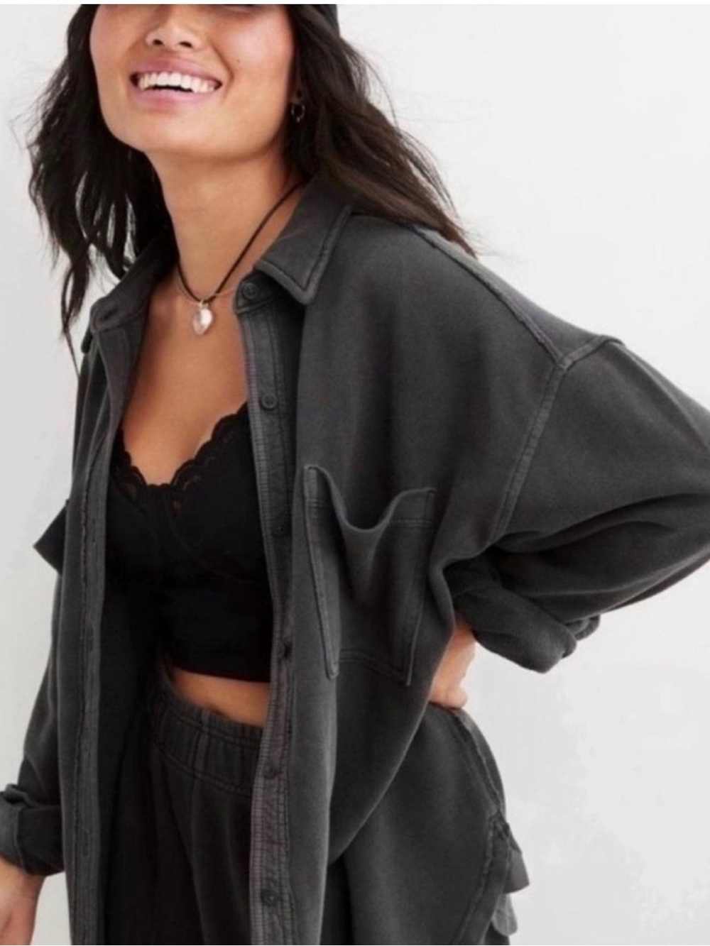 aerie Charcoal Gray Shacket oversized